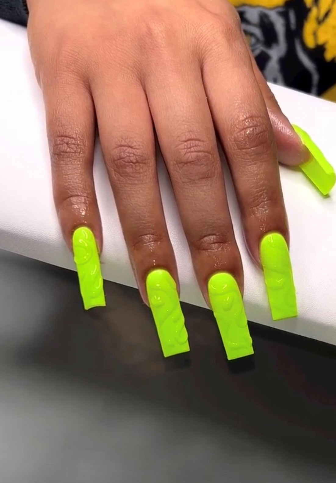 Lime Green and Clear Swirl Press On Nails