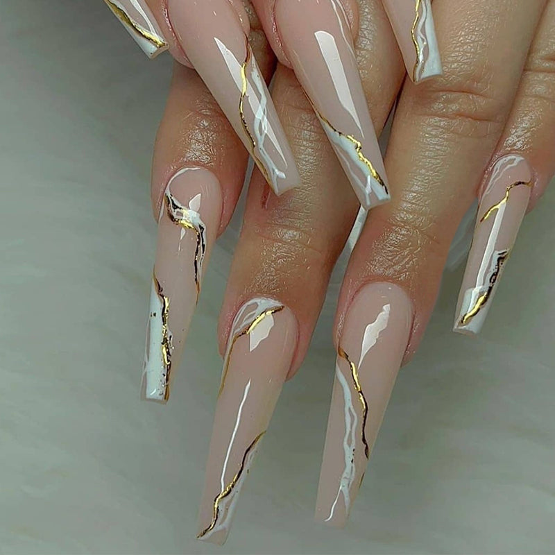 Golden Marble Press-on Nails