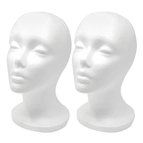 CHIVENIDO Styrofoam Wig Head - 2PCS Female Foam Mannequin Head Stand and Holder for Style, Model and Display Hair, Hats and Hairpieces, Mask for Home, Salon and Travel