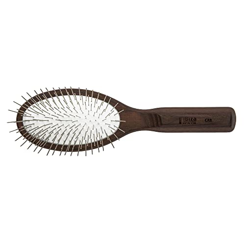 Ibiza Hair Professional Oval Brush with Rounded Metal Bristles (CX8), For Long Hair, Extensions & Detangling Wet or Dry Hair, Made with Carbonized Wood & Ergonomic Handle, Anti Static, All Hair Types