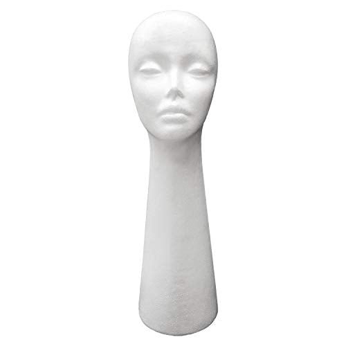 STUDIO LIMITED Styrofoam Mannequin Head, Long Neck, White Foam Wig Head Display (1 PC)