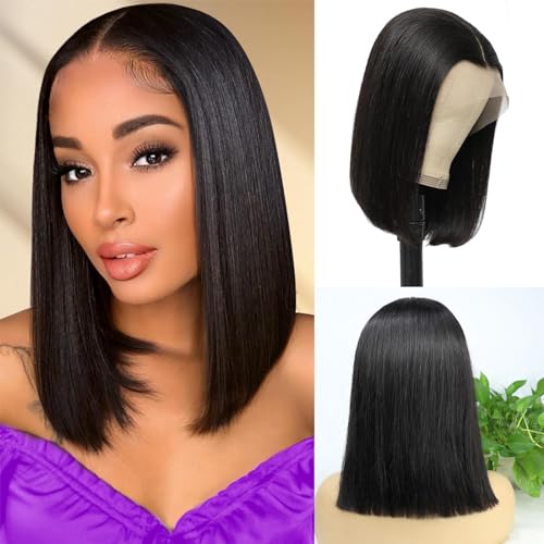 Keytac Lace Frontal Bob Wigs Human Hair 13x4 Hd Lace Front Wigs Human Hair Pre Plucked with Baby Hair Straight Lace Front Wigs Human Hair for Black Women Glueless Wigs Human Hair (14 Inch)