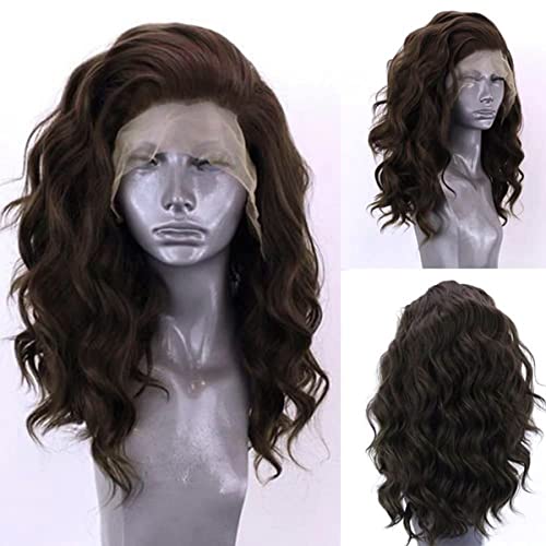 RONGDUOYI Synthetic Lace Front Wigs for Women Shoulder Length Dark Brown Short Wigs with Free Part Natural Hairline Synthetic Hair Wig Daily Use Cosplay Wig 16inches