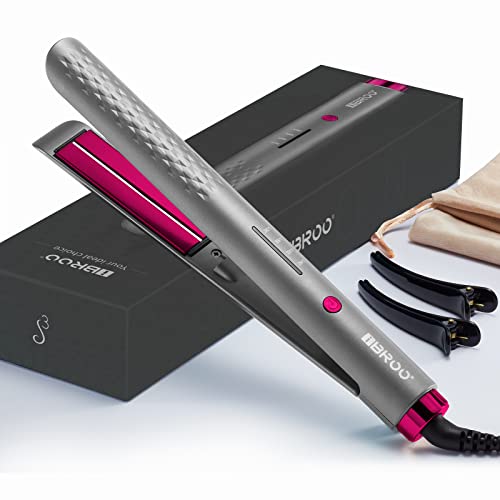 IBROO Infrared Flat Iron Hair Straightener, Argan Oil Keratin Tourmaline Plates, Negative Ion, Ceramic Flat Iron Curling Iron in One,Dual Voltage Straightening Iron, No Damage Straight Iron for Women