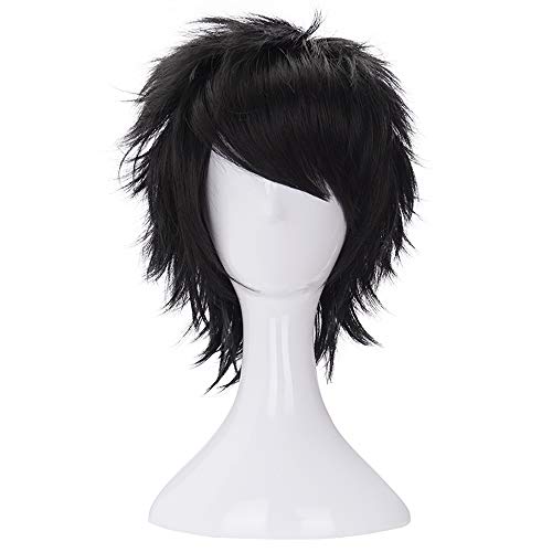 morvally Short Messy Black Heat Resistant Synthetic Hair Wigs for Cosplay Halloween Anime