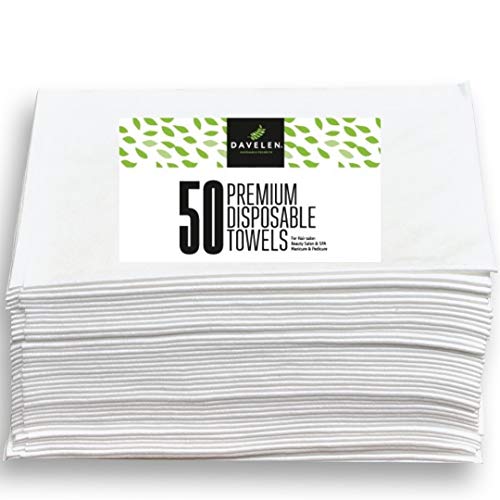 DAVELEN Disposable Large Luxury Towels (50-Count) Spa and Salon Quality Softness for Guests, Clients | Hair, Face, Body Use | Luxurious Comfort, Ecofriendly | Towels Size: 31.5” x 15 (white)