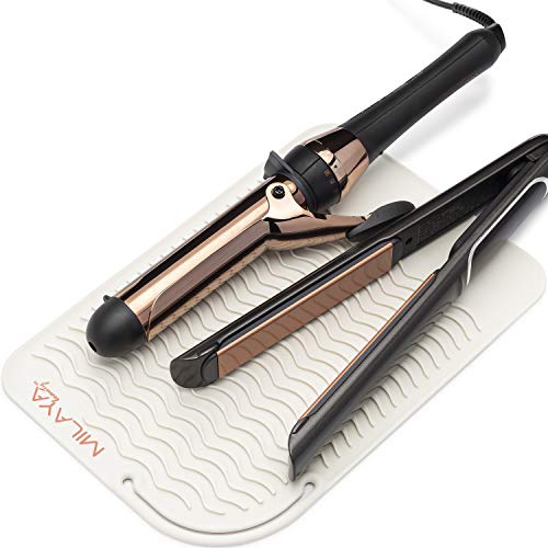 Professional Large Silicone Heat Resistant Styling Station Mat for All Hair Irons, Curling Iron, Straightener Pad, Flat Iron, Hair Tools Appliances Hair Dryer Salon Tools Hair Stylist (Ivory Cream)