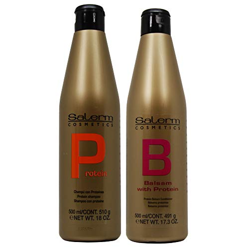 Salerm Cosmetics Protein Shampoo and Protein Balsam Conditioner Duo Set (18ounce and 17.3ounce)