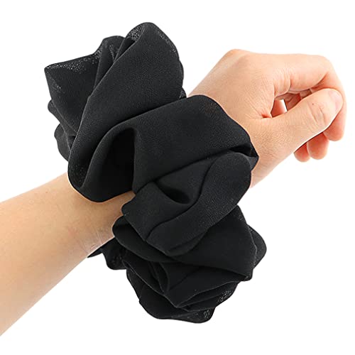 LMVERNA Scrunchie Volumizing Hijab Plain Big Hair Ring Tie Bun Clip Hijab Scarf Chiffon Volumizer Scarf (Black2)