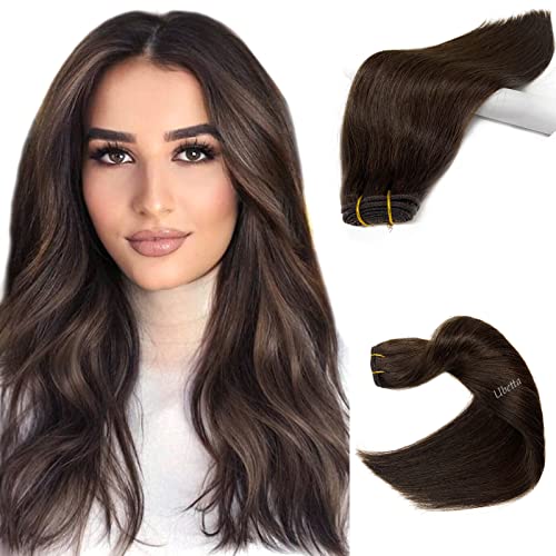Sew in Weft Hair Extensions Human Hair Bundles, Dark Brown Sew in Hair Extensions Real Human Hair for Women, 100G 18Inch Remy Human Hair Sew in Extensions Hand Tied Weft Hair Extensions