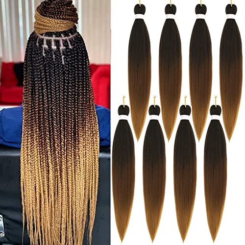 Braiding Hair Pre-Stretched Braiding Hair-8 Packs Ombre PreStretched Braiding Hair For Crochet Twist Braids Hair For Black Women (26" 1B/30/27)