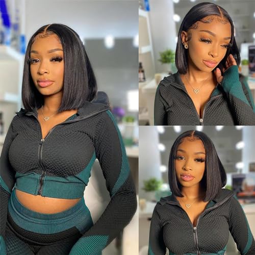 Sogram Bob Wig Human Hair Straight 12 Inch 13x4 Bob Lace Front Wigs Human Hair Pre Plucked with Baby Hair 13x4 Short Bob Glueless Transparent Lace Frontal Wigs for Black Women 150% Density