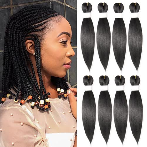 KAVSORAPI Braiding Hair Pre Stretched 12 Inch Black Braiding Hair Short Straight Crochet Braids Yaki Texture Synthetic Hair 8 Packs (1B/Natural Black)