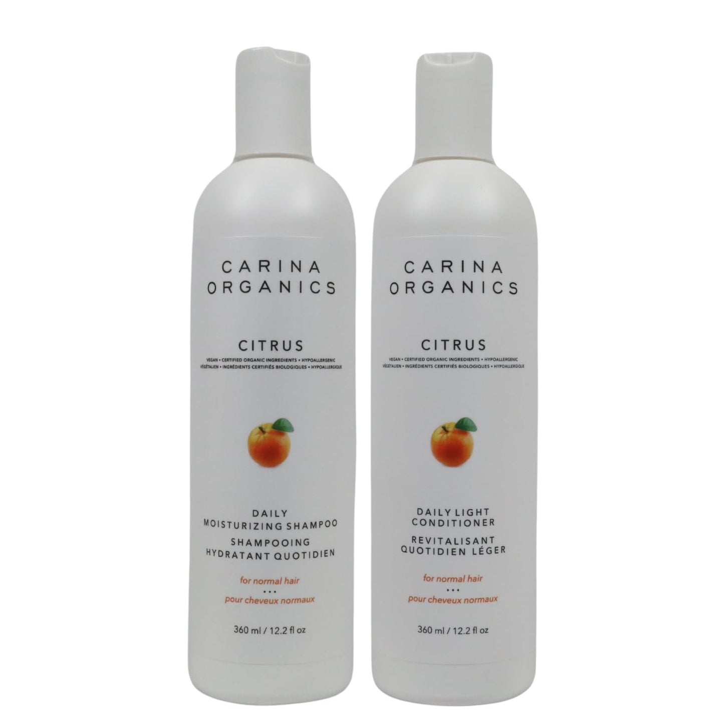 Carina Organics Citrus Daily Light Conditioner and Citrus Daily Moisturizing Shampoo Bundle, Organic Hair Shampoo and Conditioner Set360 ml (Pack of 2)