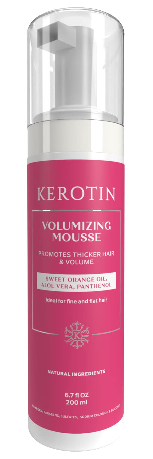 Kerotin Volumizing Mousse, Root Volumizer, Hair Thickening Styling Foam for Volume, Texture & Body, Tames Frizz & Flyaways, Ideal for Fine and Thin Hair, Cruelty Free, Made in the USA