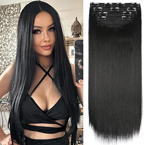 Hair Extensions Straight 4Pcs Clip in Hair Extensions Soft Hair Extensions Black Hair Extensions 20 Inches Thick Hair Extensions Clip In(4pcs, 20Inch, 1B#)
