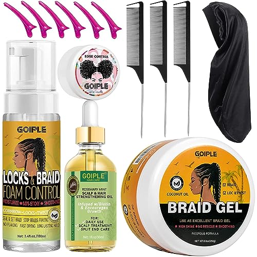 Strong Hold Braid Gel Braid Mousse Tames Frizz Smoothing Gel Good for Twist, Locs, Braids, Cornrows Extra Hold Braiding Gel & Edge Control (Hair Oil Edge Control Hair Combs Hair Bonnet Hair Clips)