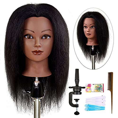 ISHOT Mannequin Head With Real Human Hair for Hairdresser Training, Beauty School Practice, Cosmetology