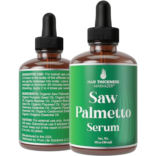 Saw Palmetto Oil For Hair Growth with Rosemary Oil, Peppermint Oil, Pumpkin Seed Oil. Vegan Thickening, Moisturizing, Strengthening Serum For Women, Men. Scalp Treatment For Weak, Dry, Frizzy Hair 1oz