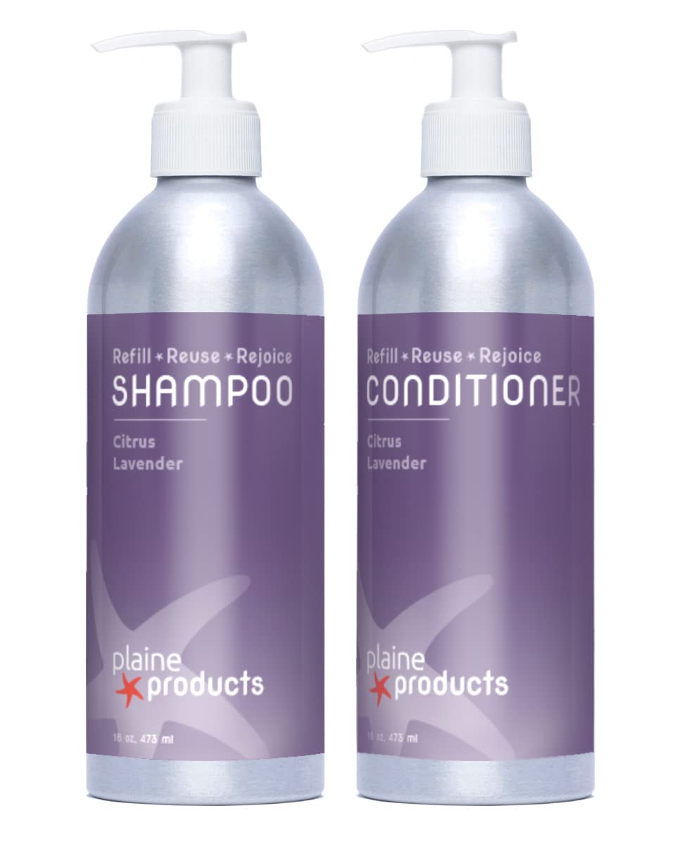 Eco-Friendly Shampoo and Conditioner - Citrus Lavender - Sulfate Free, 16oz (Refillable Bottles with Pumps)