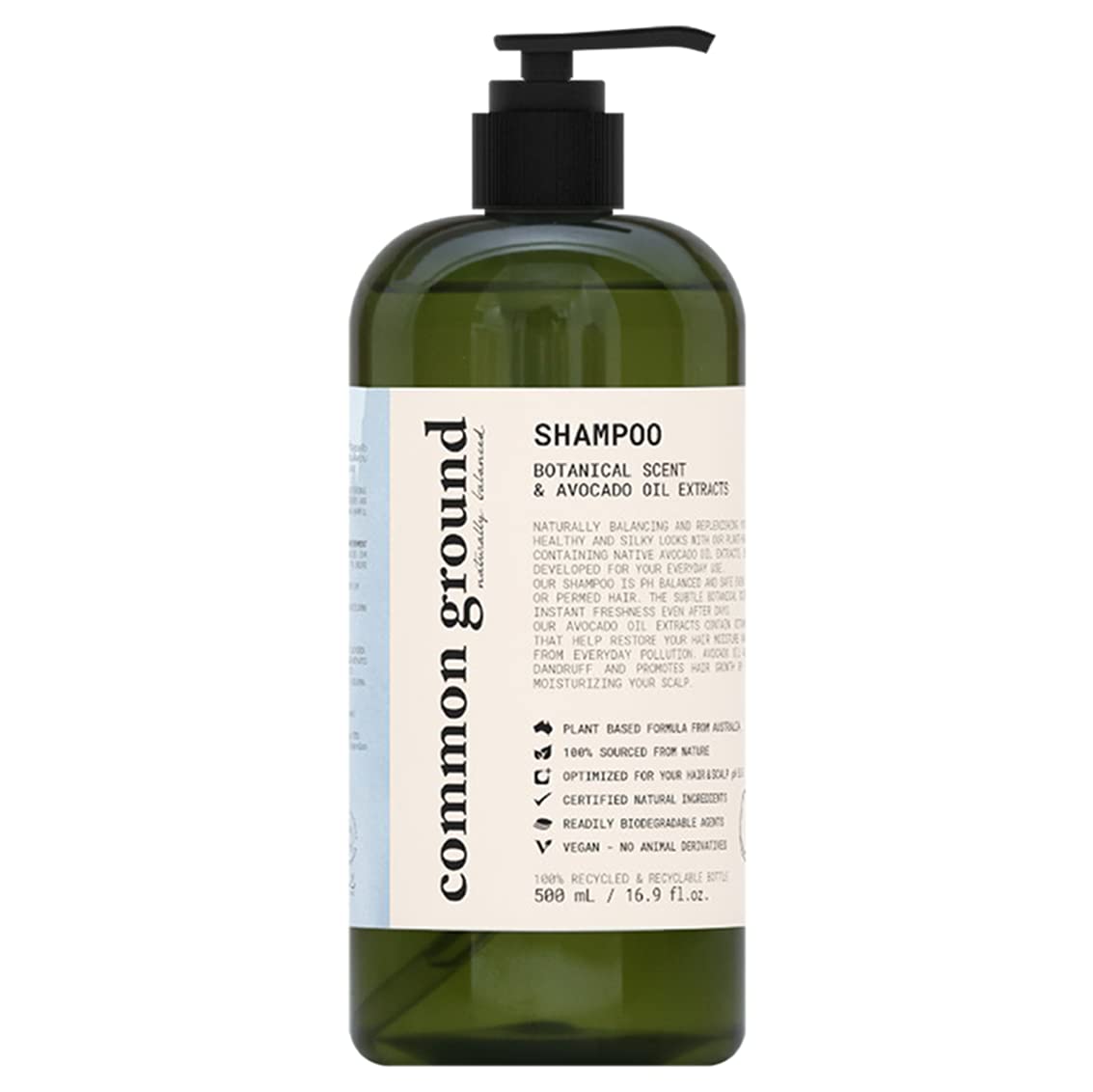 Common Ground Volumizing Natural Shampoo, Paraben and Cruelty Free, Organic, Vegan, Plant-Based, Botanical Scent, Avocado Oil, pH5.5, Healthy Scalp, Shine, Color Safe for Men, Women