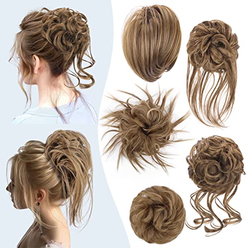 HMD 5 Pieces Messy Hair Bun Hairpiece Tousled Updo for Women Hair Extension Ponytail Scrunchies with Elastic Rubber Band Long Updo Messy Hairpiece Hair Accessories Set for Women(12/24)
