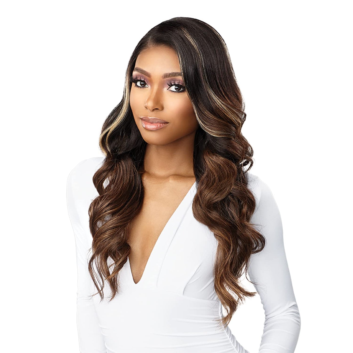 Sensationnel Human Hair Blend HD Lace Front Wig Butta Lace Glam Wave 24" (BALAYAGEGOLD)