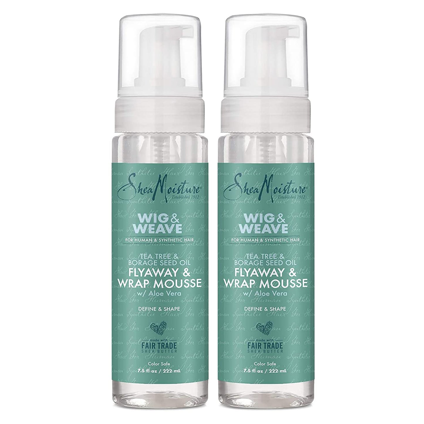 SheaMoisture Flyaway & Wrap Mousse for Wigs, Weaves & Hair Extensions, Tea Tree Oil, Borage Seed Oil, Aloe Vera, Define Curly Hair, Add Volume or Smooth Straight Styles, 2 Pack – 7.5 Fl Oz Ea