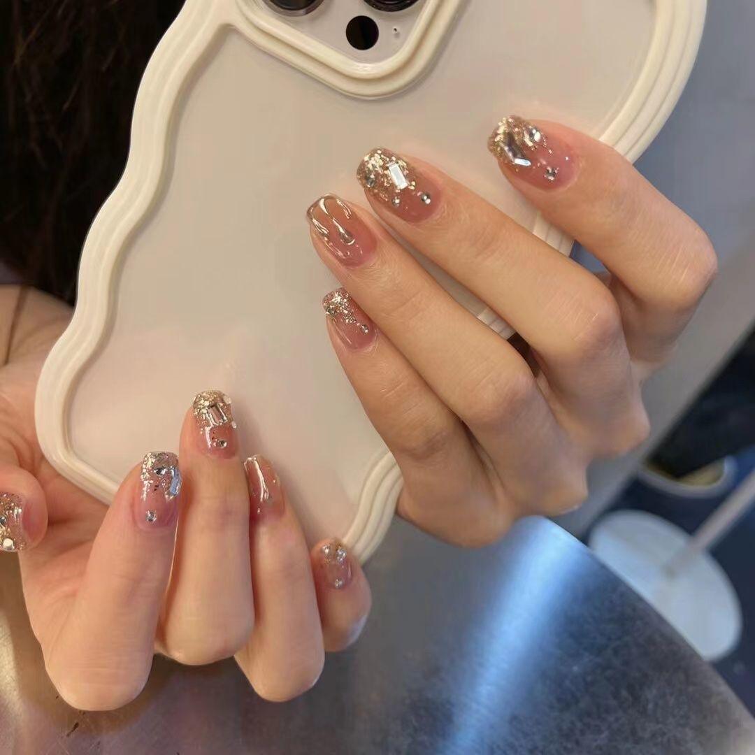 Water Drop Glitter and Diamonds | False Nails | burst sequins, diamond, diamond nail art, easy-to-apply, false nails, glam, glamour, glitter, handmade, long-lasting wear, nail art, show white, statement, water drop diamonds, water drop glitter | SHOPQAQ