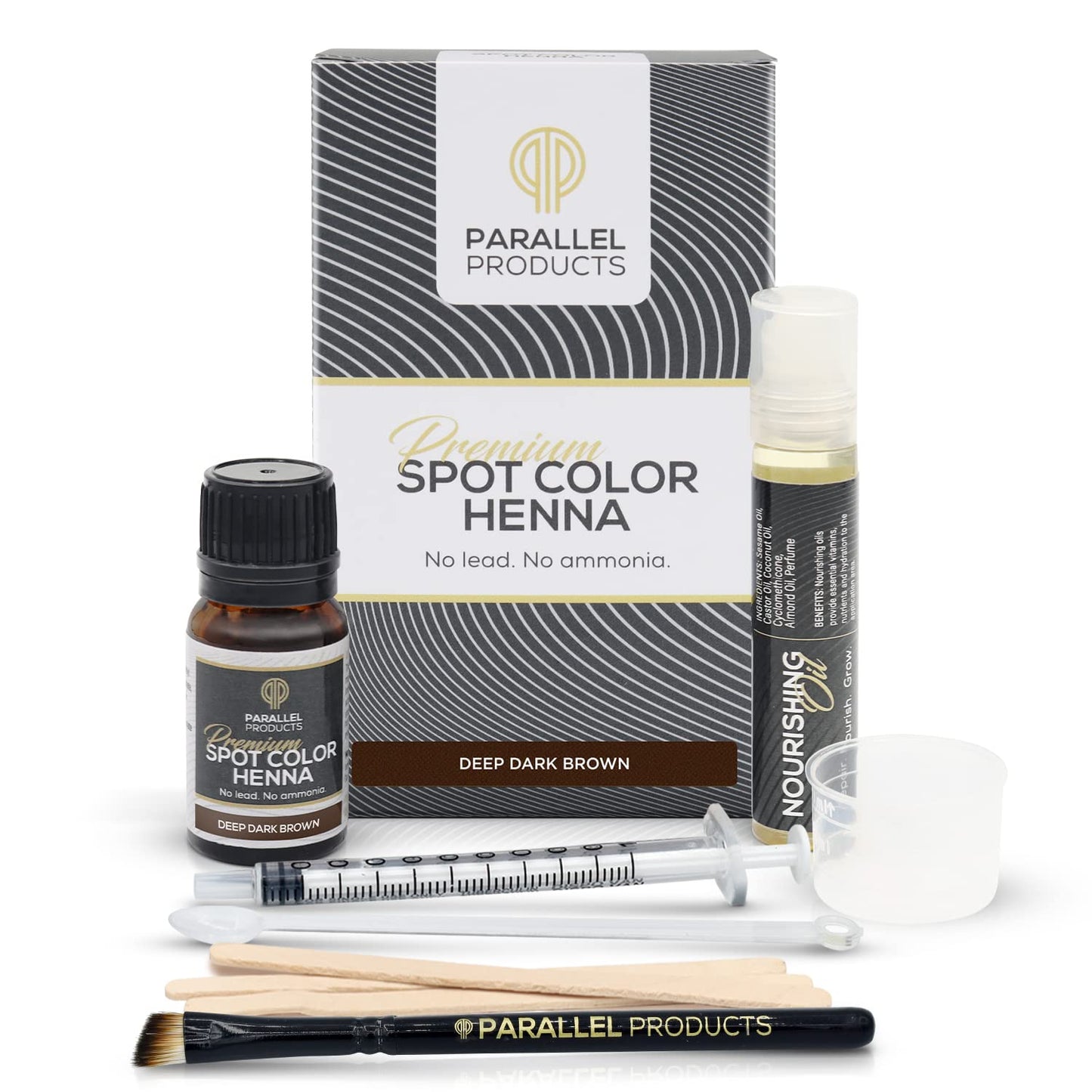 Parallel Products Spot Color Henna Kit - Henna Hair Dye - 5 grams - Tint for Professional Spot Coloring - With Nourishing Oil, Mixing Dish and Application Brush - Root Touch Up (Deep Dark Brown)