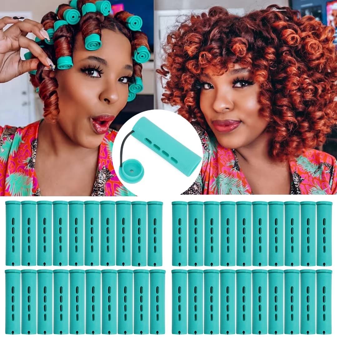 Green Perm Rods Set for Natural Hair 40pcs Plastic Cold Wave Rods Jumbo Perm Rods for Long Short Hair Rollers Large Hair Curling Rods for Women Hair DIY Hairdressing Tools(Green)