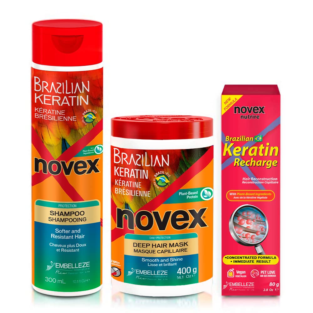 Novex Brazilian Keratin Hair Treatment Recharge Bundle - Reconstructive Keratin for Frizz control & Damage Repair- Beauty and Personal Care Hair Care Treatment Bundle