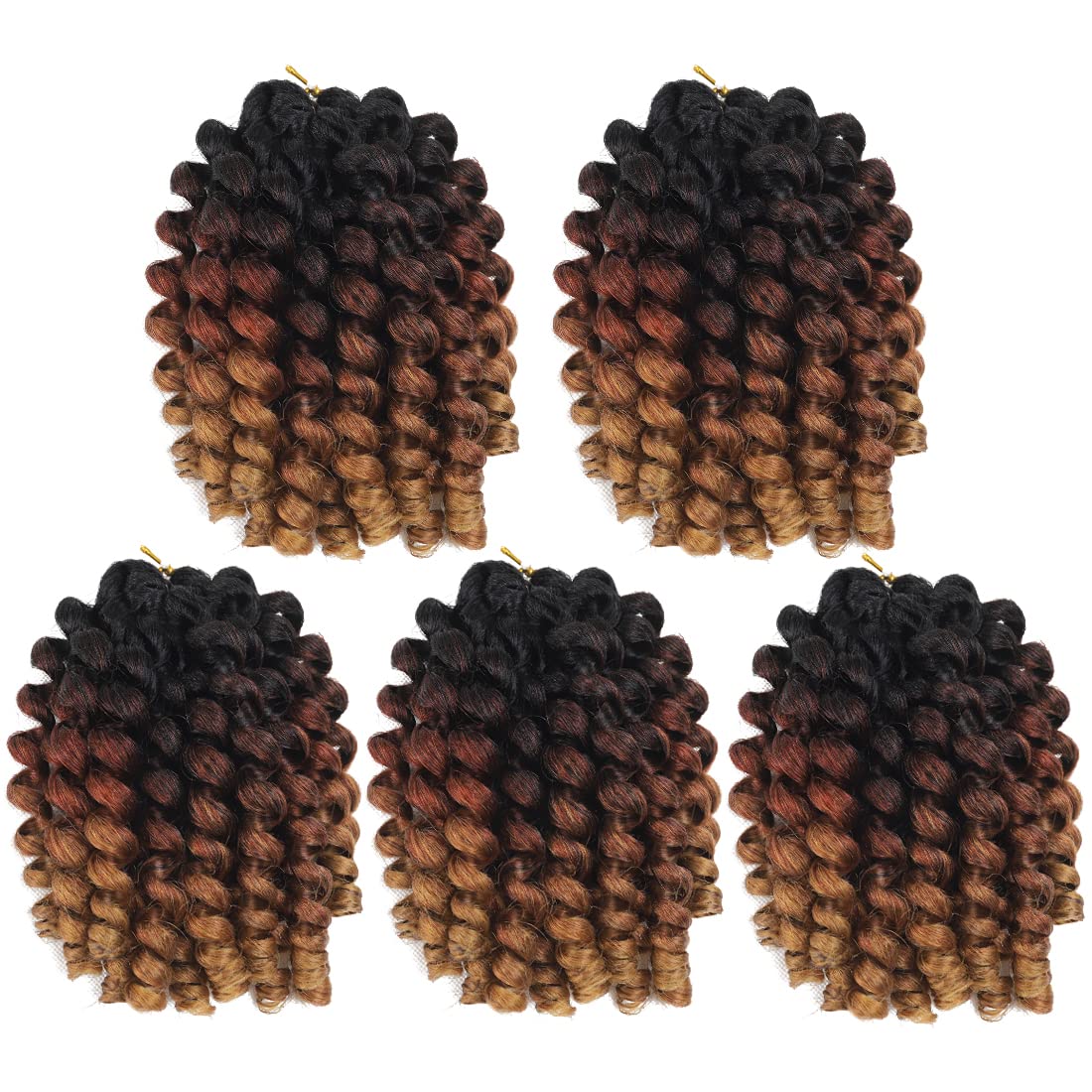 Wand Curl Crochet Braids Hair Jamaican Bounce Crochet Hair 8 Inch Wand Curl Jamaican Braids Ringlet Twist Hair Extension Crochet Hair (5 PCS, 1B/30/27)