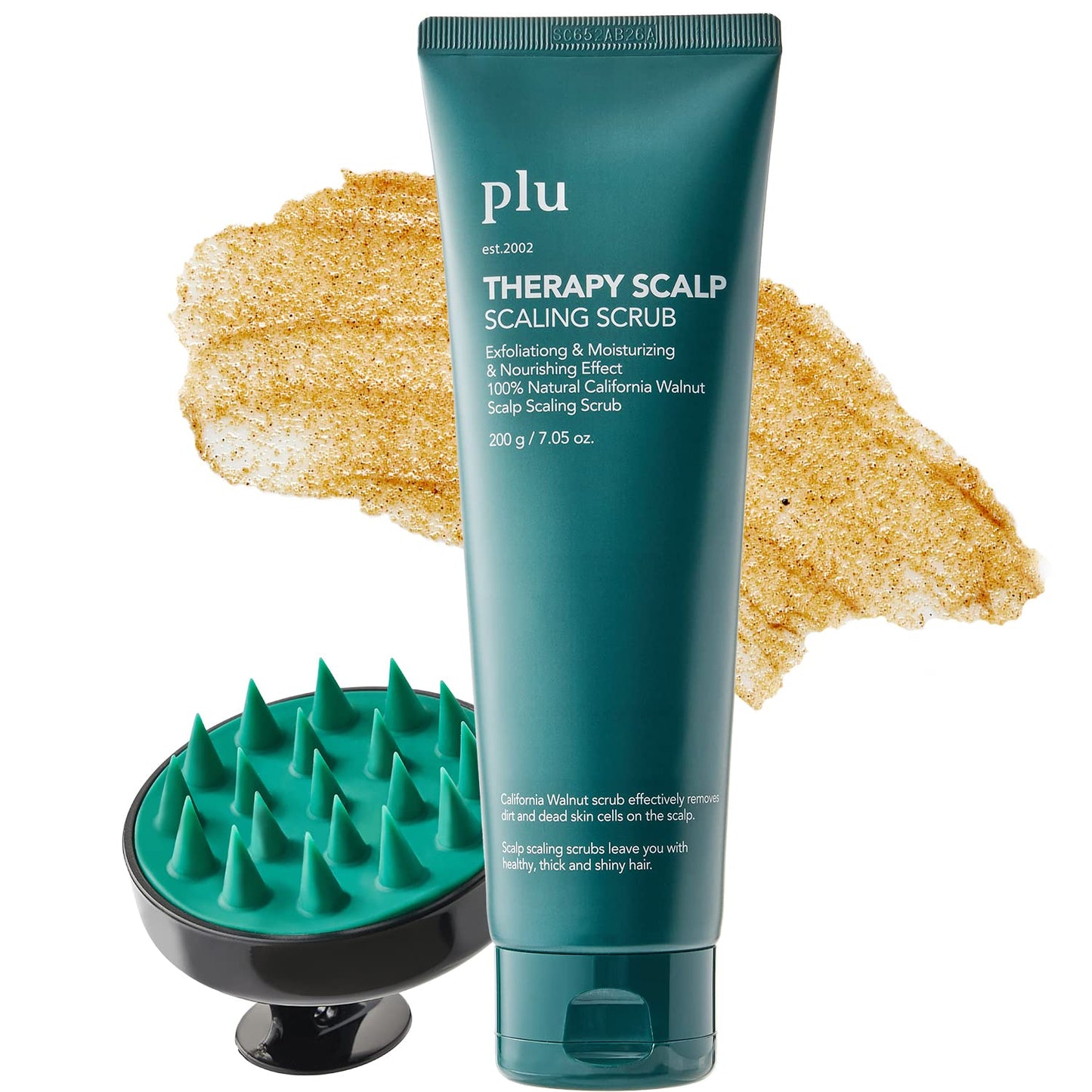 PLU Therapy Scalp Scaling Scrub with Silicone Scalp Massager Brush - Walnut Scalp Scrubber Gel for Oily Scalp and Dandruff - Scalp Exfoliating & Deep Cleansing Combo Set
