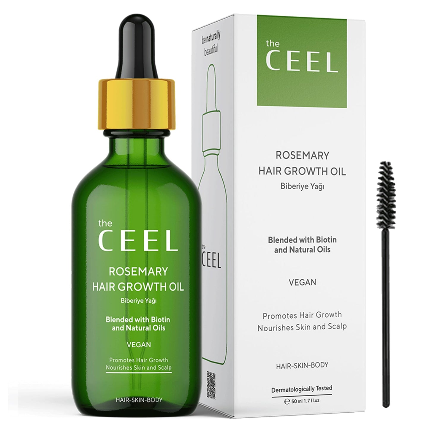The Ceel Rosemary Oil for Hair Growth Organic, Vegan, Hair Strenghtening Oil, Dry Skin, Eyelashes and Eyebrow Growth, Rosemary Mint Oil with Biotin, Castor Oil, Nourishes The Scalp 1.7 fl.oz (50 ml)