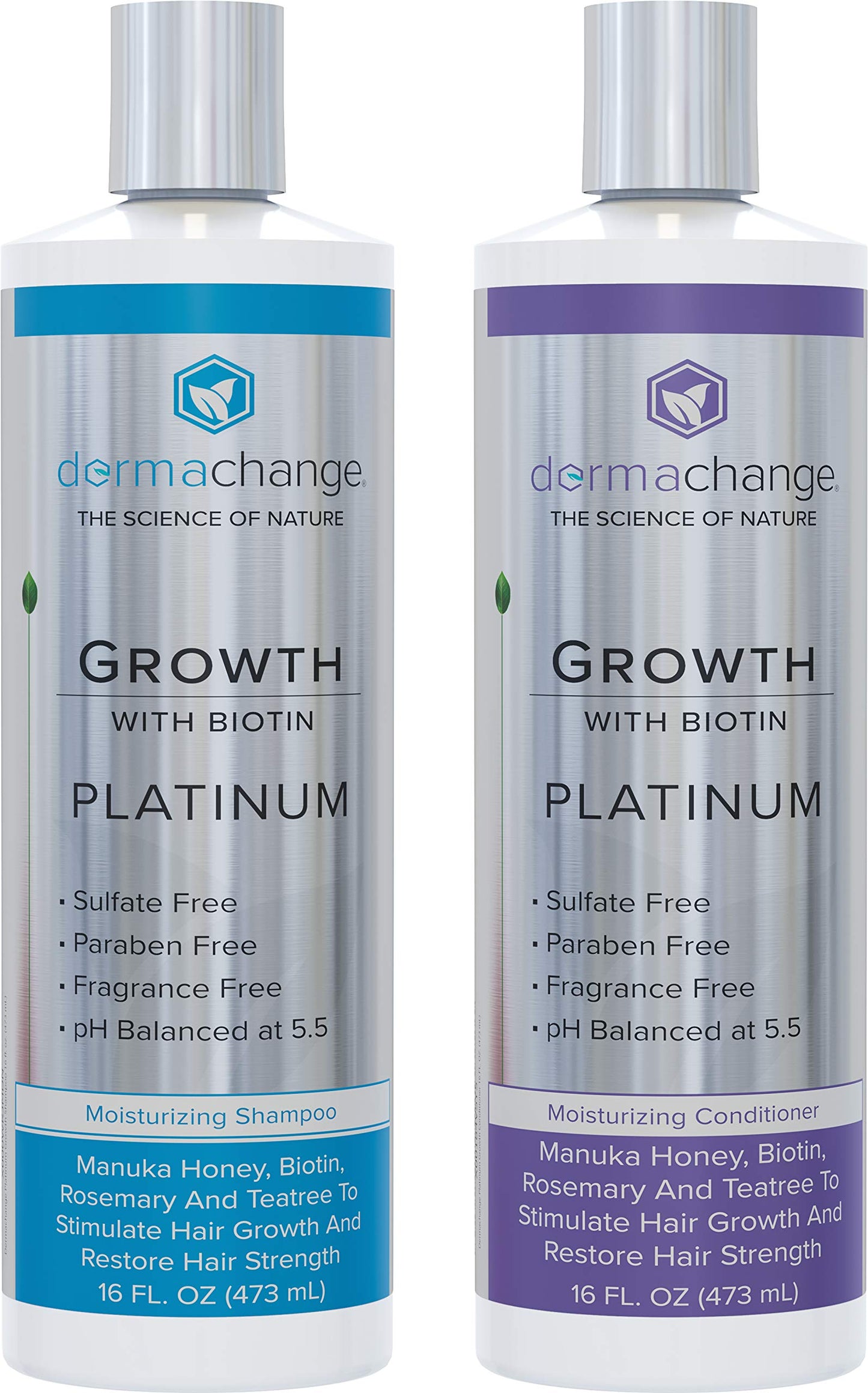 DermaChange Biotin Shampoo and Conditioner Set - Hair Growth Shampoo and Conditioner for Men & Women - Shampoo Conditioner for Dry, Damage & thinning hair with Tea Tree, Manuka Honey & Rosemary 16oz