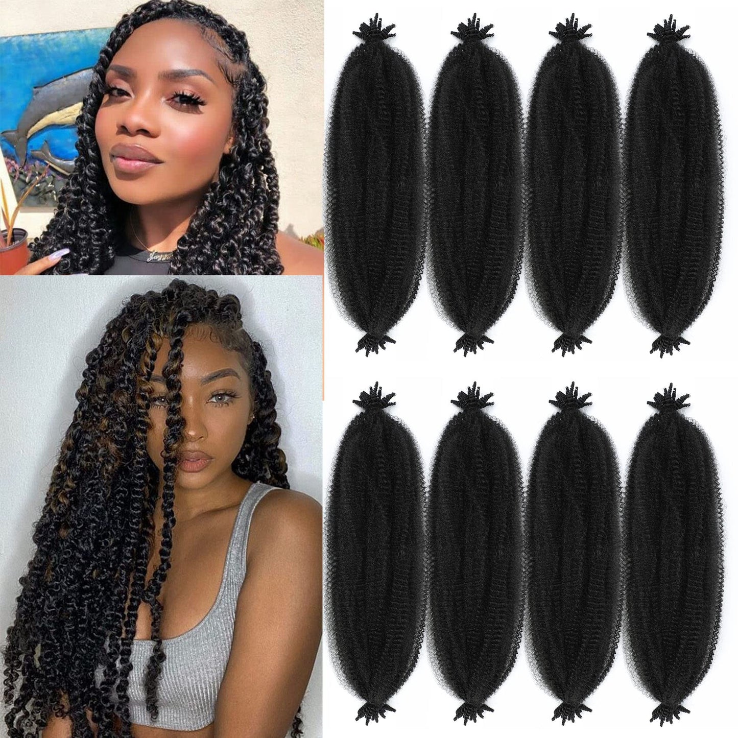 Ayana Springy Afro Twist Hair 24 Inch Pre-Separated Marley Twist Braiding Hair 8 Pack Spring Twist Hair Afro Twist Hair For Soft Locs Crochet Hair Marley Hair For Black Women 1B