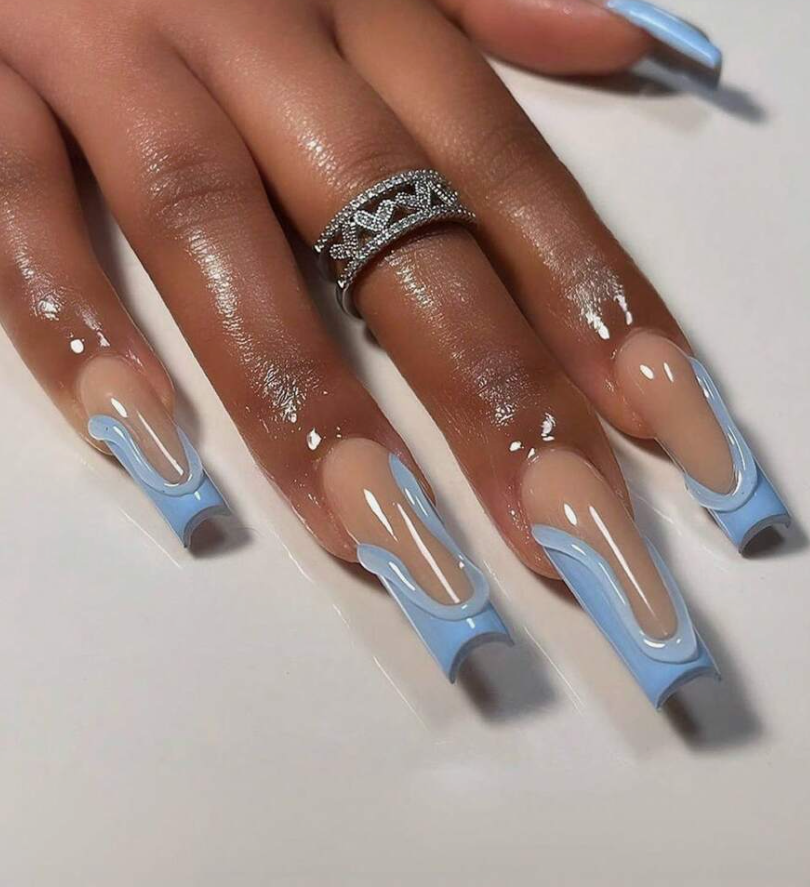 Light Blue 3D Press On Nails