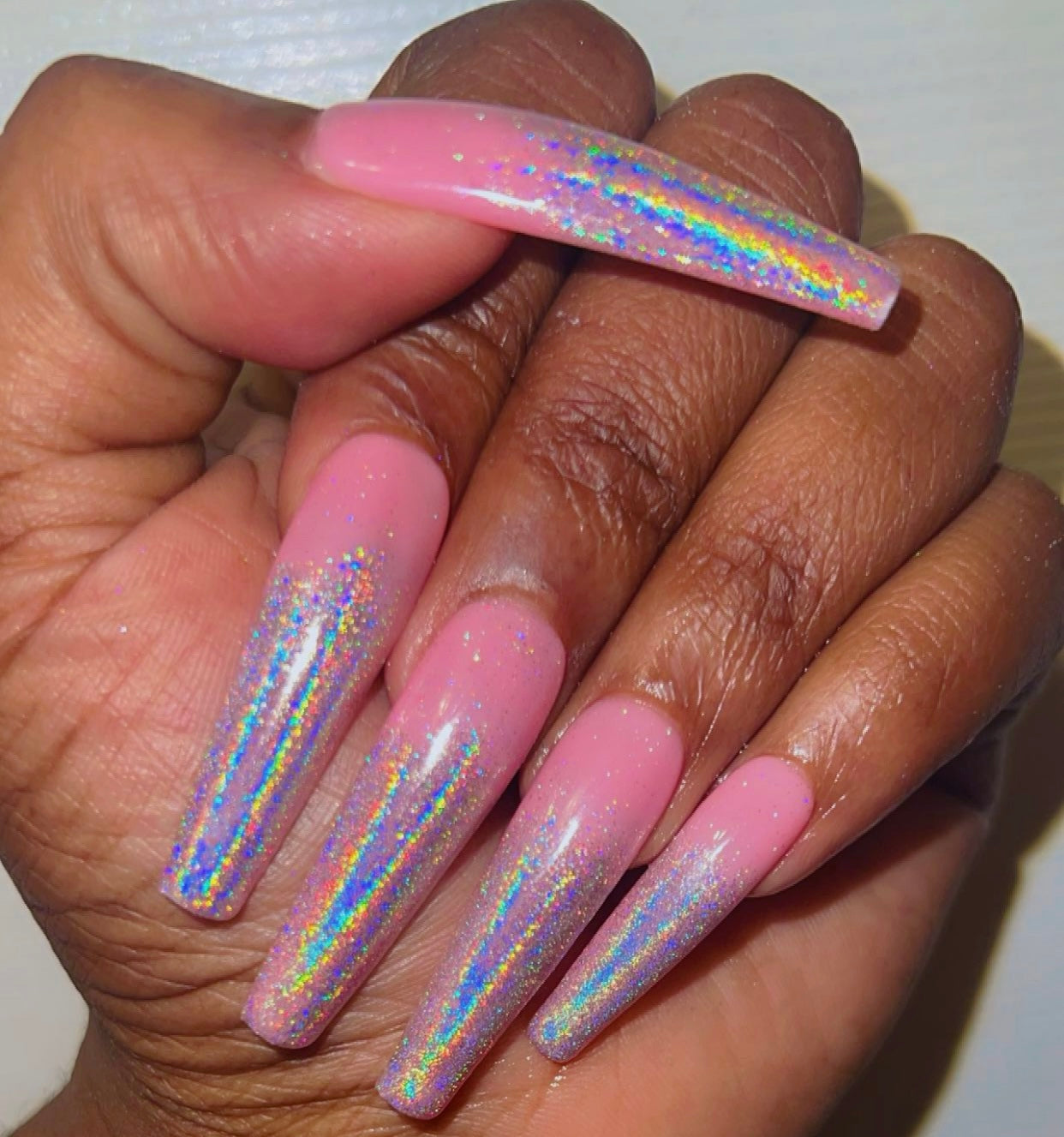 Nude Pink & Holographic Press On Nails