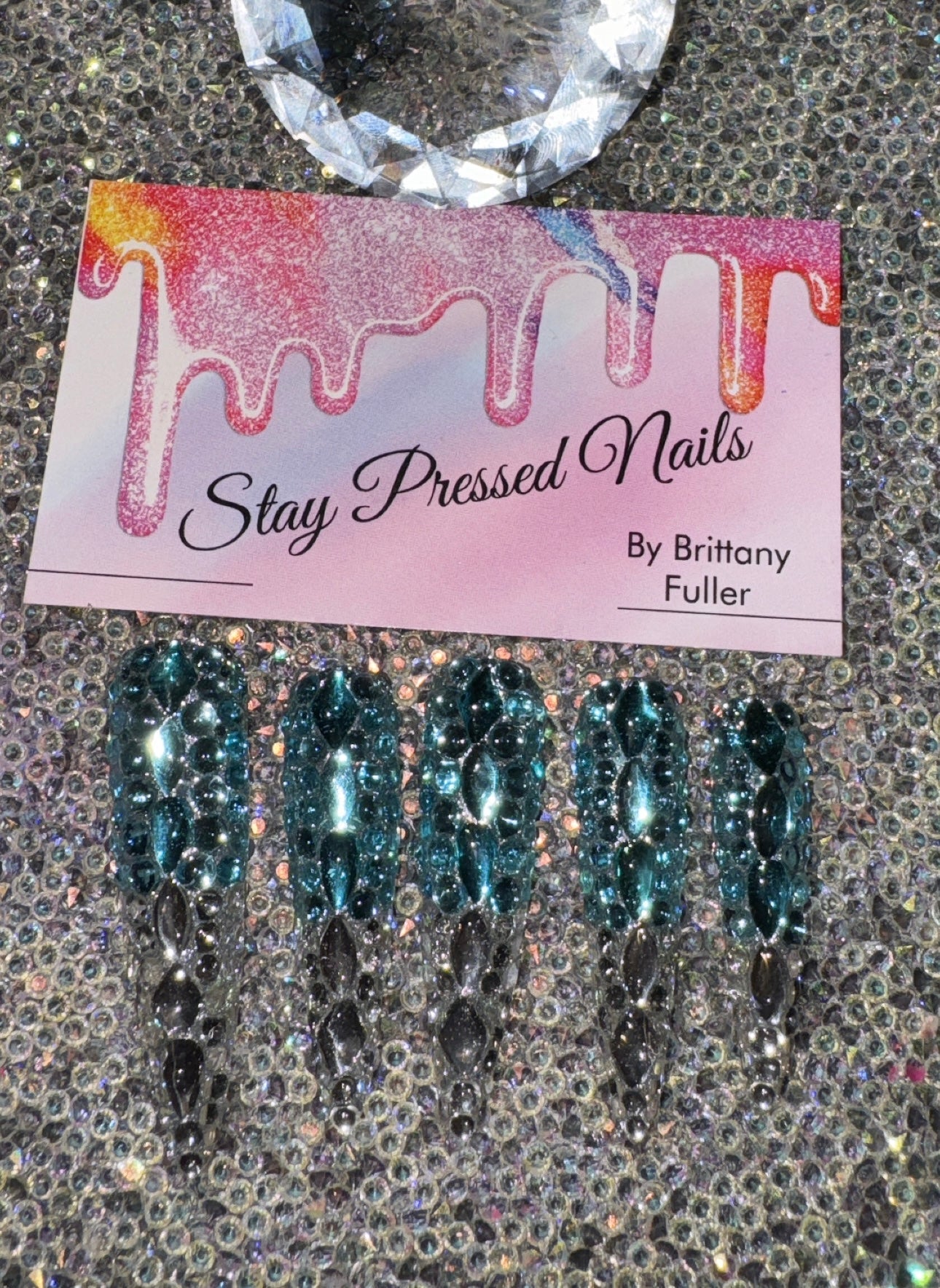 Blue & Silver Ombré Rhinestone Press On Nails