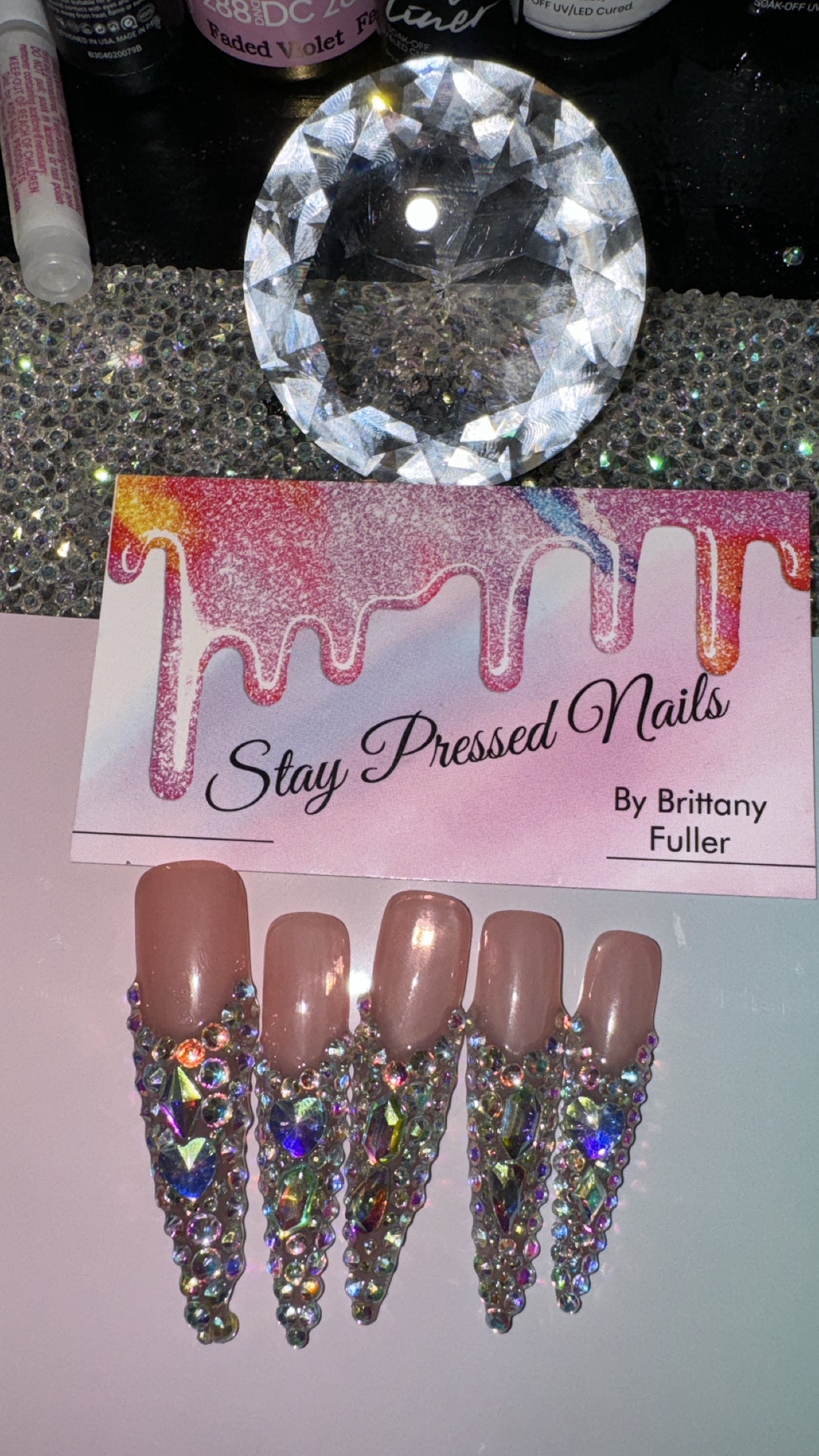 Stiletto Rhinestone French Nail Set