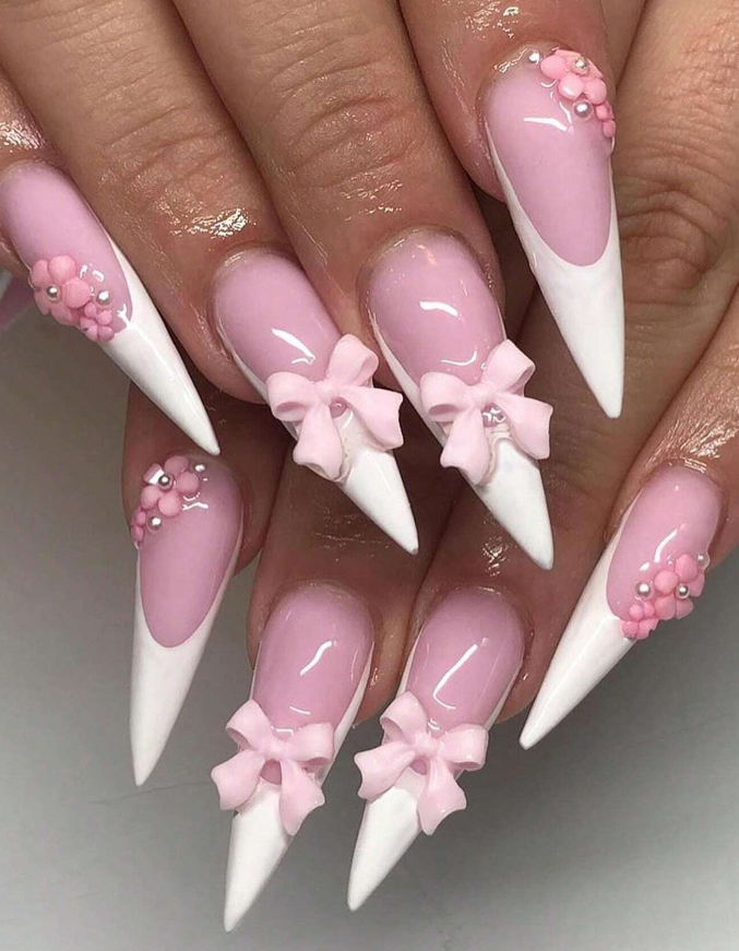 Stiletto French Bow Press On Nails