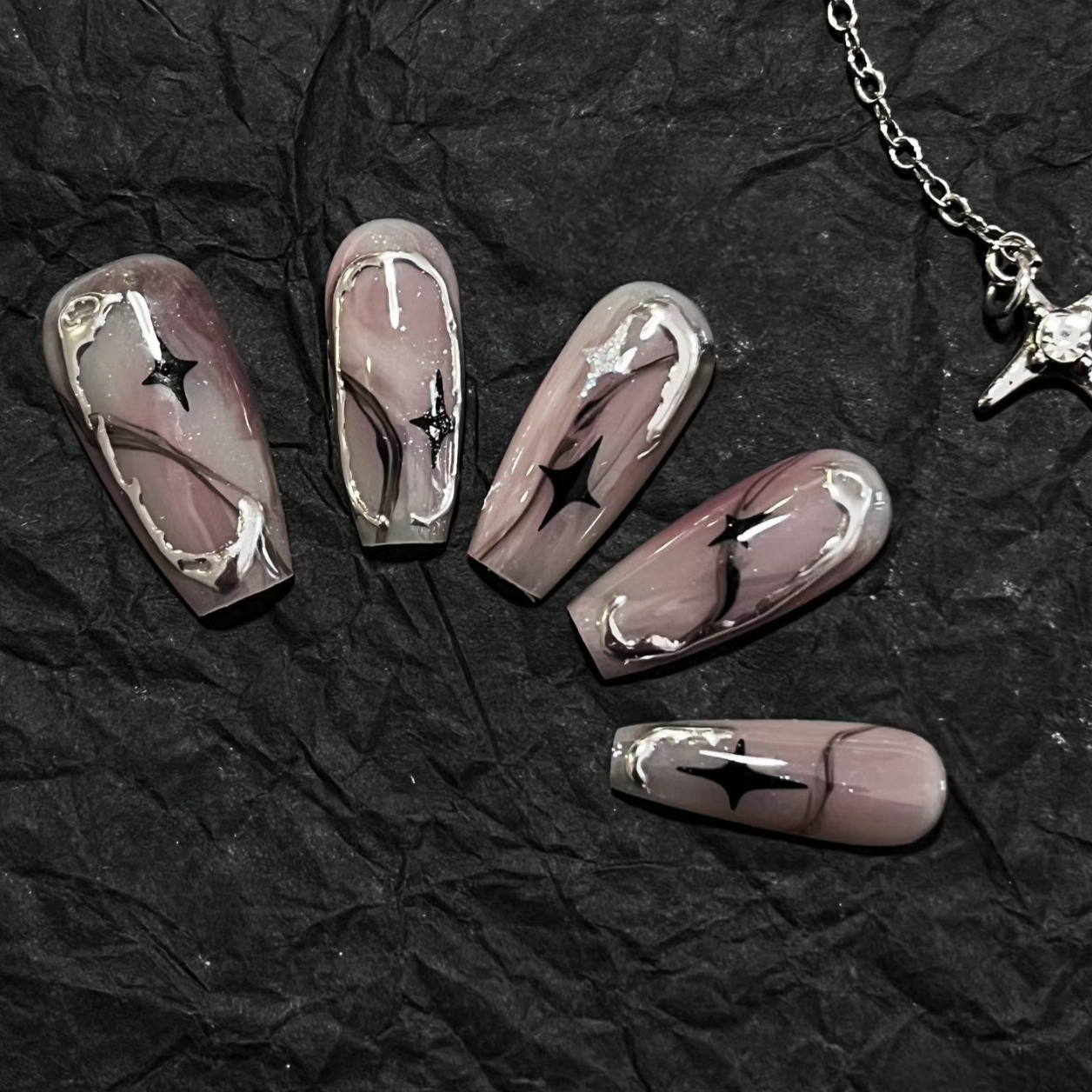 Punk ink smudged purple smoke handmade False Nails from SHOPQAQ