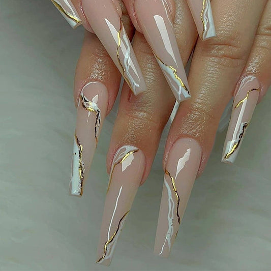 Golden Marble Press-on Nails