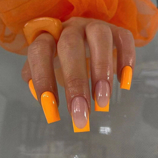 Orange Square Frenchie Press On Nails