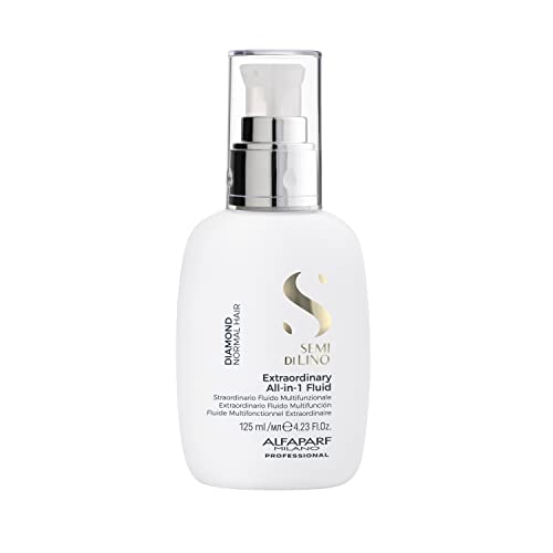 Alfaparf Milano Semi di Lino Diamond Extraordinary All-in-1 Leave-In Fluid with Thermal Protection - Detangles, Protects, Softens, Smooths, Controls, Seals Cuticles - Vegan Formula - 4.23 fl. oz.