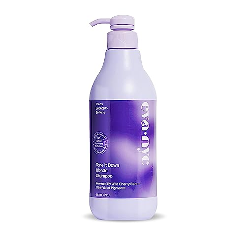 Eva NYC Tone It Down Blonde Shampoo, Moisturizing Purple Shampoo for Eliminating Brass & Yellow Tones, Vegan Shampoo, Brightening Purple Shampoo for Blonde Hair, 1 L