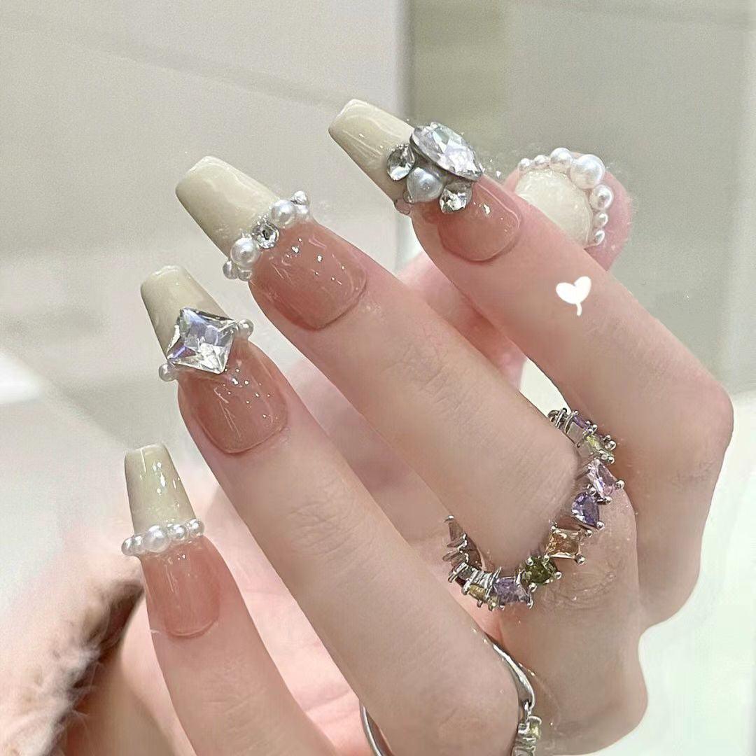 French Pearl | False Nails | chip-resistant, French pearl, handmade false nails, long-lasting, removable., special occasions, weddings, whitening | SHOPQAQ