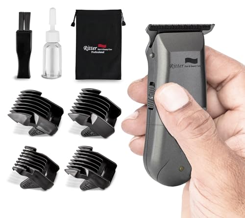 Ritter H&B.C Professional Balding Hair Trimmer, 0mm Beard Clippers and Skull Shaver, Zero-Gapped T-Blade, Work Corded/Cordless, Rechargeable. Model F-1c (Gray)
