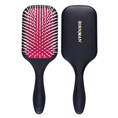 Denman Power Paddle Hair Brush for Fast and Comfortable Detangling, Blow Drying and Styling - Combination of D3 Styling Pins & Paddle Brush - For Women and Men (Red & Black), D38